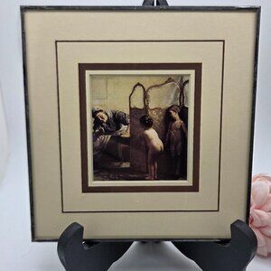 Vintage Small Paul Peel Art Print Titled Before Bed Time Canadian Framed Matted